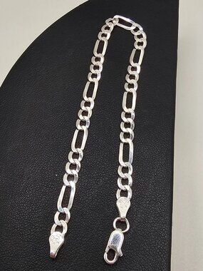 Sterling Silver 925 High Polish Figaro Bracelet 5mm 7 inches